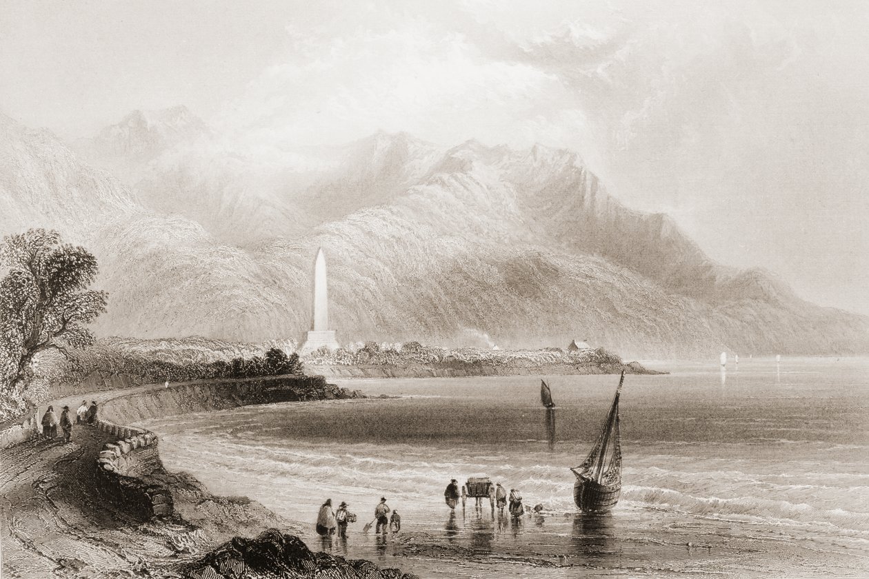 Monument till General Ross i Rosstrevor, County Down, Nordirland, från "Scenery and Antiquities of Ireland", av George Virtue, 1860-tal (gravyr) av William Henry Bartlett