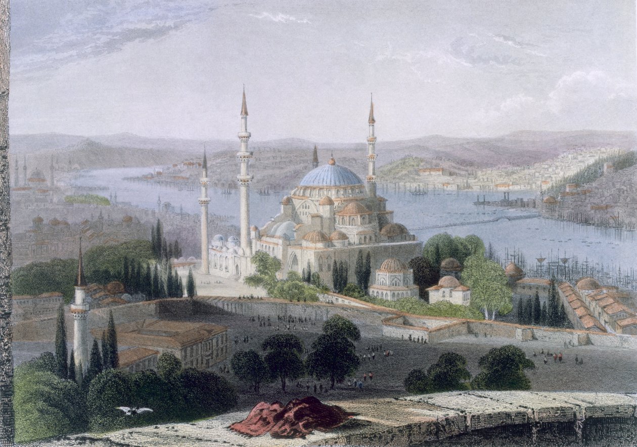 Suleimans moské och grav, ca 1850 (färgad akvatint) av William Henry Bartlett
