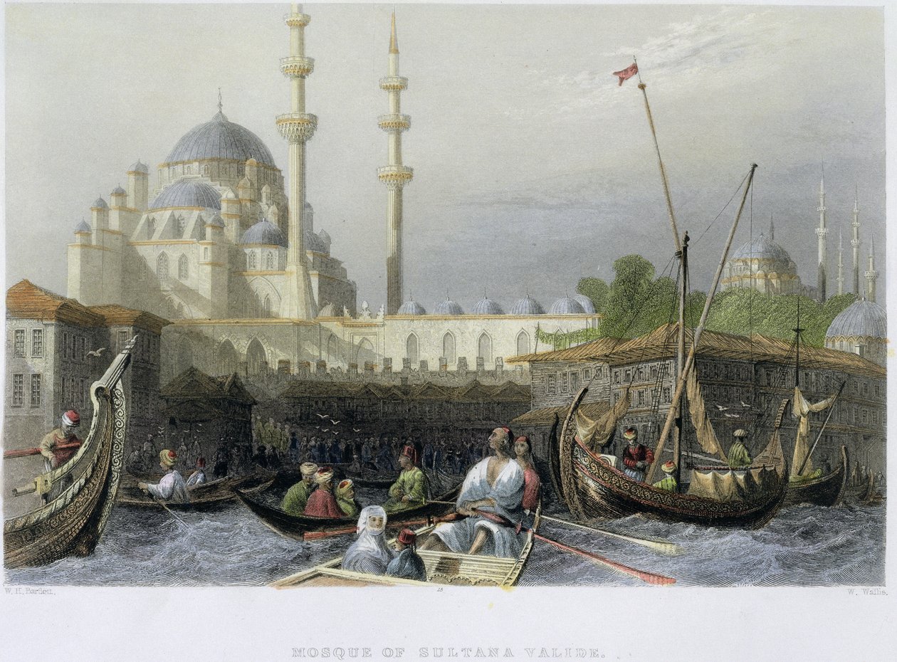 Moskén Sultana Valide från hamnen, graverad av William Wallis, ca 1850 (akvatint) av William Henry Bartlett