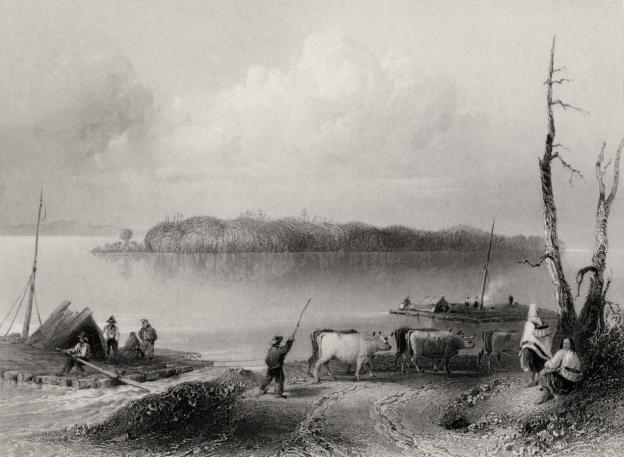 Navy Island, Niagara River, Ontario, Kanada, graverad av Charles Coulson (1815-89) av William Henry Bartlett
