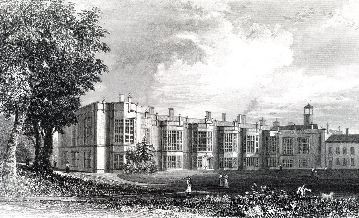 New Hall, nära Chelmsford, Essex, graverad av William Watkins, c.1832 av William Henry Bartlett