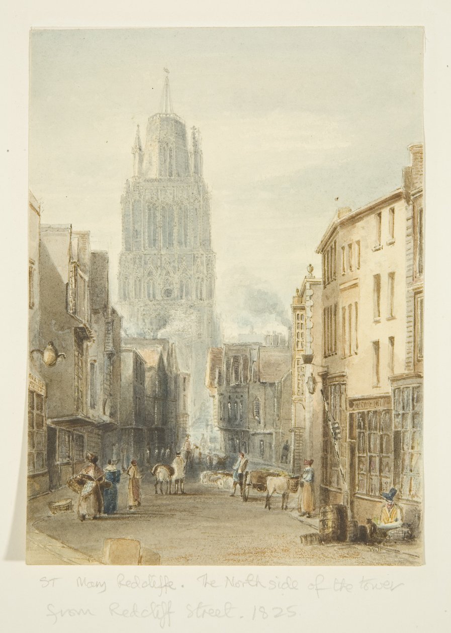 Norrvy av St Mary Redcliffe Church från Redcliffe Street av William Henry Bartlett