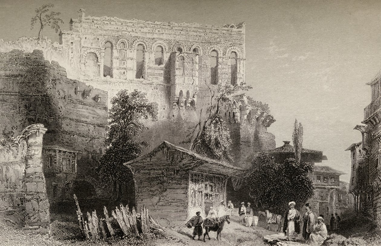Palace of Belisarius, Turkiet, Istanbul av William Henry Bartlett