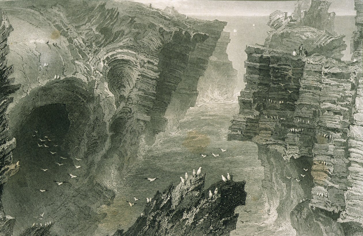Puffin Hole i Kilkee, County Clare, Irland, från "Scenery and Antiquities in Ireland" av George Virtue, 1860-talet av William Henry Bartlett