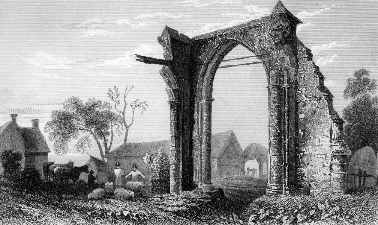 Rester av Bycknacre Priory, Essex, graverade av William Tombleson, 1832 av William Henry Bartlett