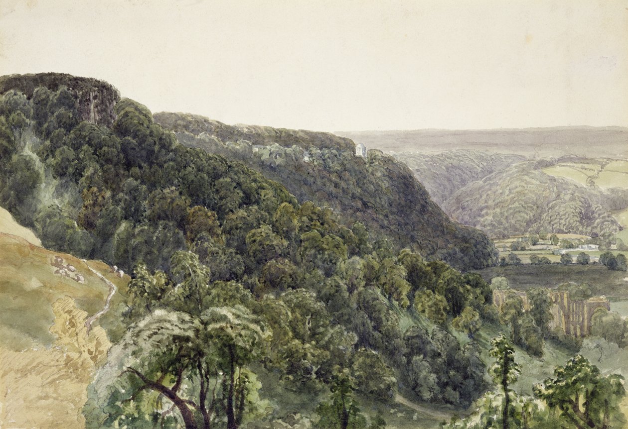 Rievaulx Abbey from the West (akvarell & penna på papper) av William Henry Bartlett