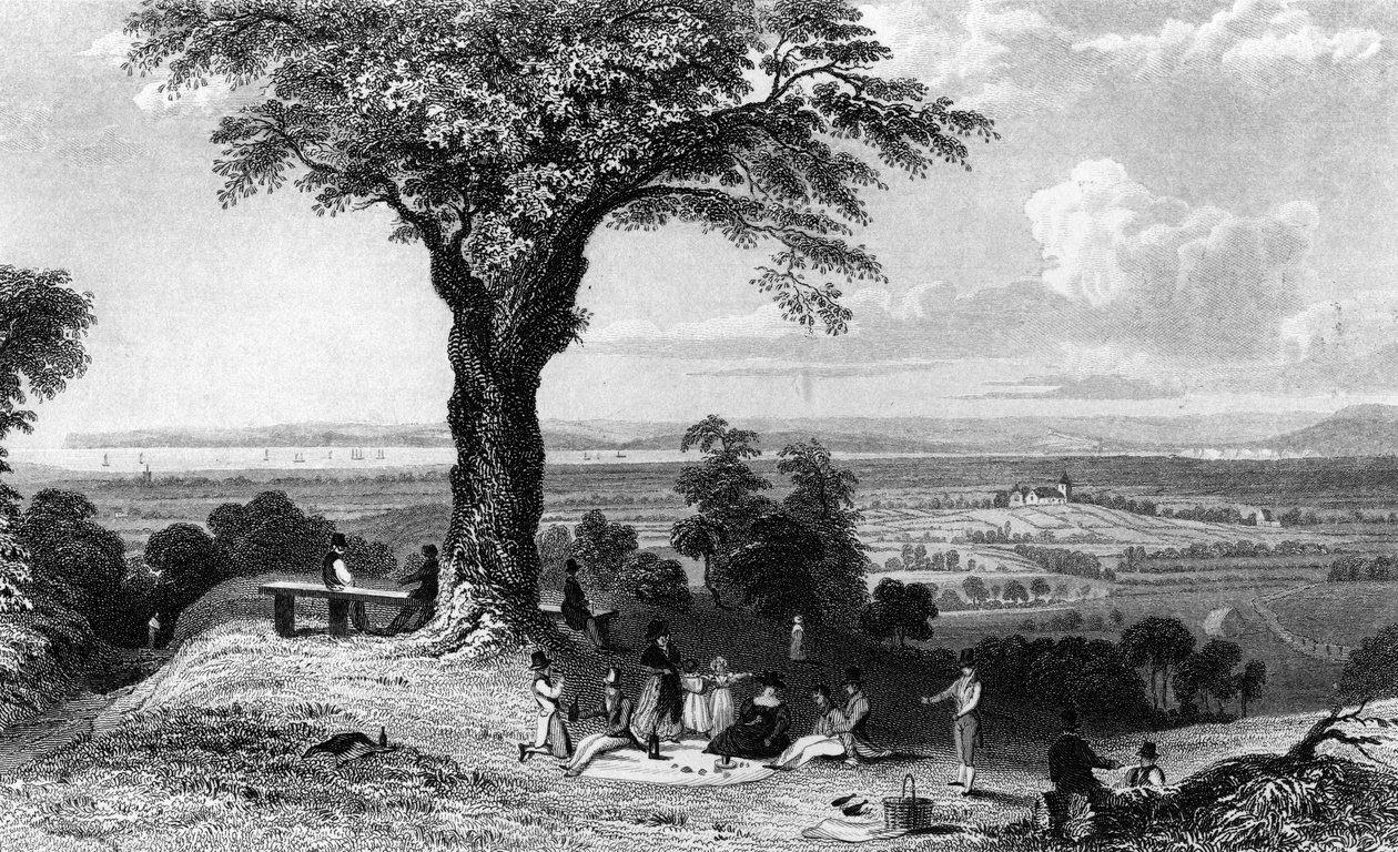 Scen från Laindon Hill, nära Horndon, Essex, graverad av Henry Wallis, 1832 av William Henry Bartlett