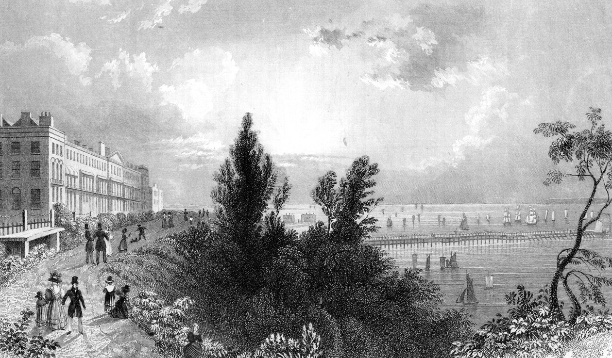 Southend Terrace, Essex, graverad av Henry Wallis, 1832 av William Henry Bartlett