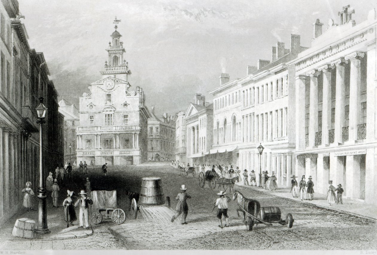 State Street, Boston, graverad av S.Lacey. av William Henry Bartlett