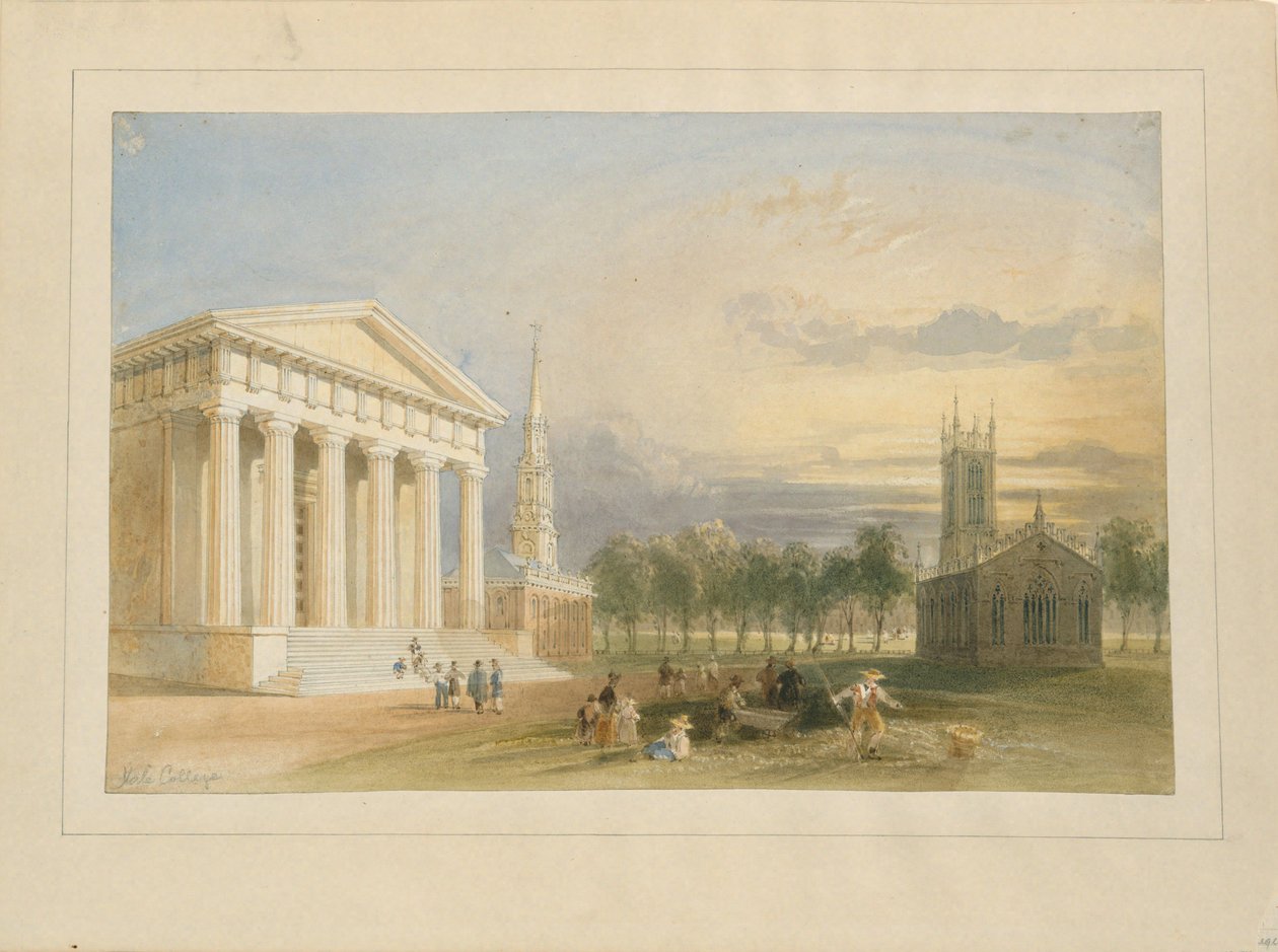 Studie till Bartletts vy över Yale College och Statehouse av William Henry Bartlett