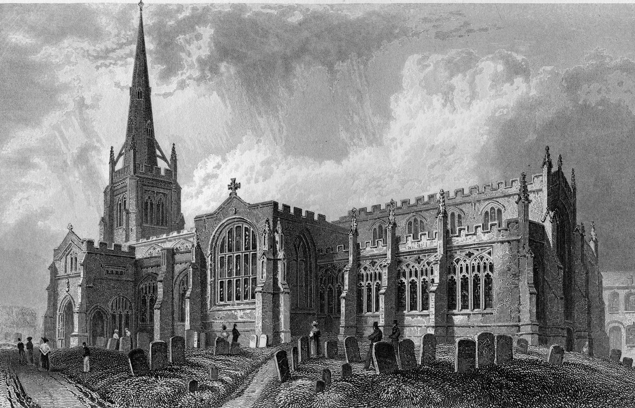 Thaxted Church, Essex, graverad av Robert Sands, 1831 av William Henry Bartlett