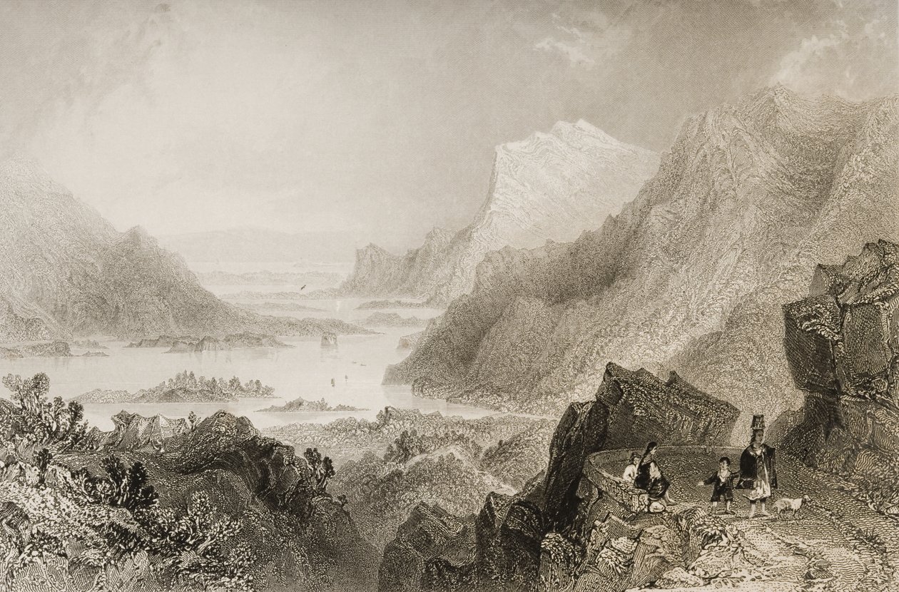 The Approach to Killarney från Kenmare Road, County Killarney, från "Scenery and Antiquities of Ireland" av George Virtue, 1860-talet av William Henry Bartlett