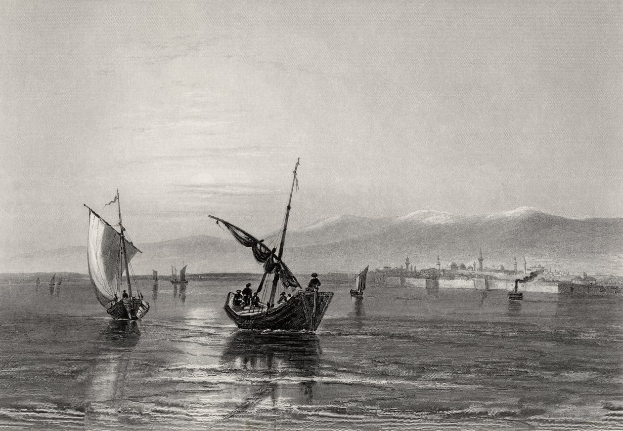 Balkan, Bulgarien, från nära Widden, graverad av J. Godfrey av William Henry Bartlett