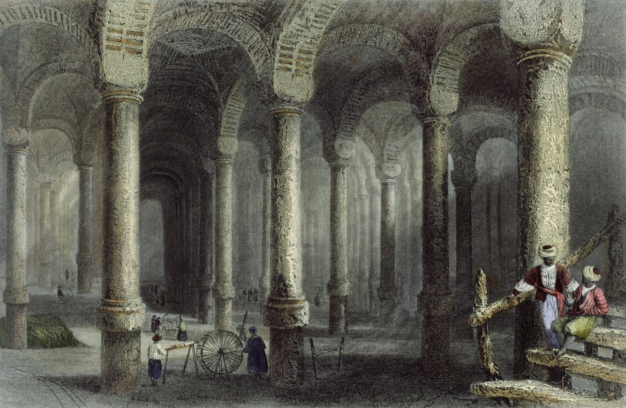 Cisternen i Bin-Veber-Direg, eller The Thousand and One, Istanbul, graverad av J. Carter, ca 1850 (akvatint) av William Henry Bartlett