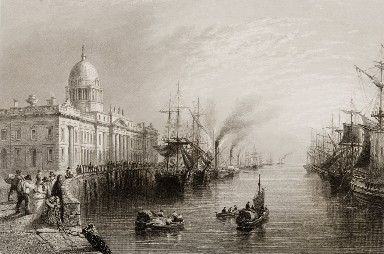 The Custom House, Dublin, från "Scenery and Antiquities of Ireland" av George Virtue, 1860-talet av William Henry Bartlett