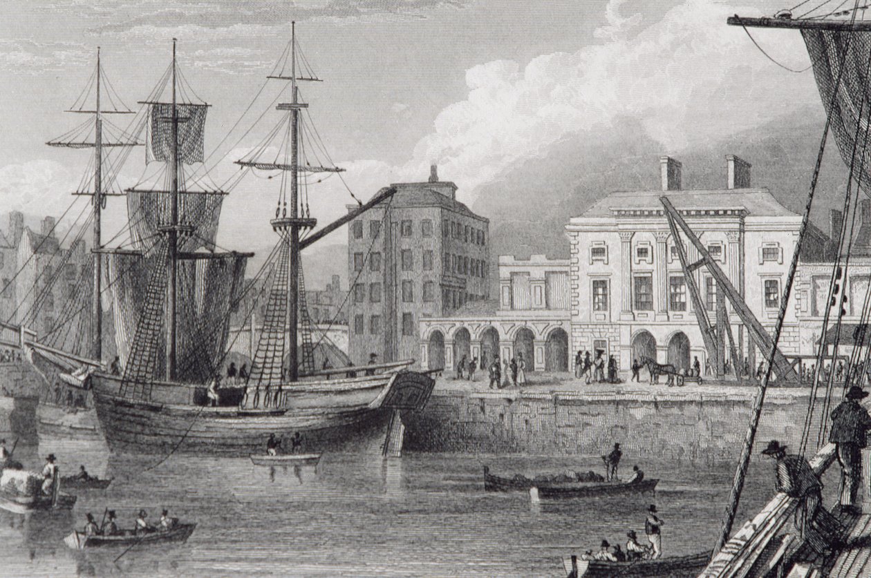 The Custom House, Limerick, Irland på 1830-talet, från "Scenery and Antiquities of Ireland" av George Virtue, 1860-talet av William Henry Bartlett