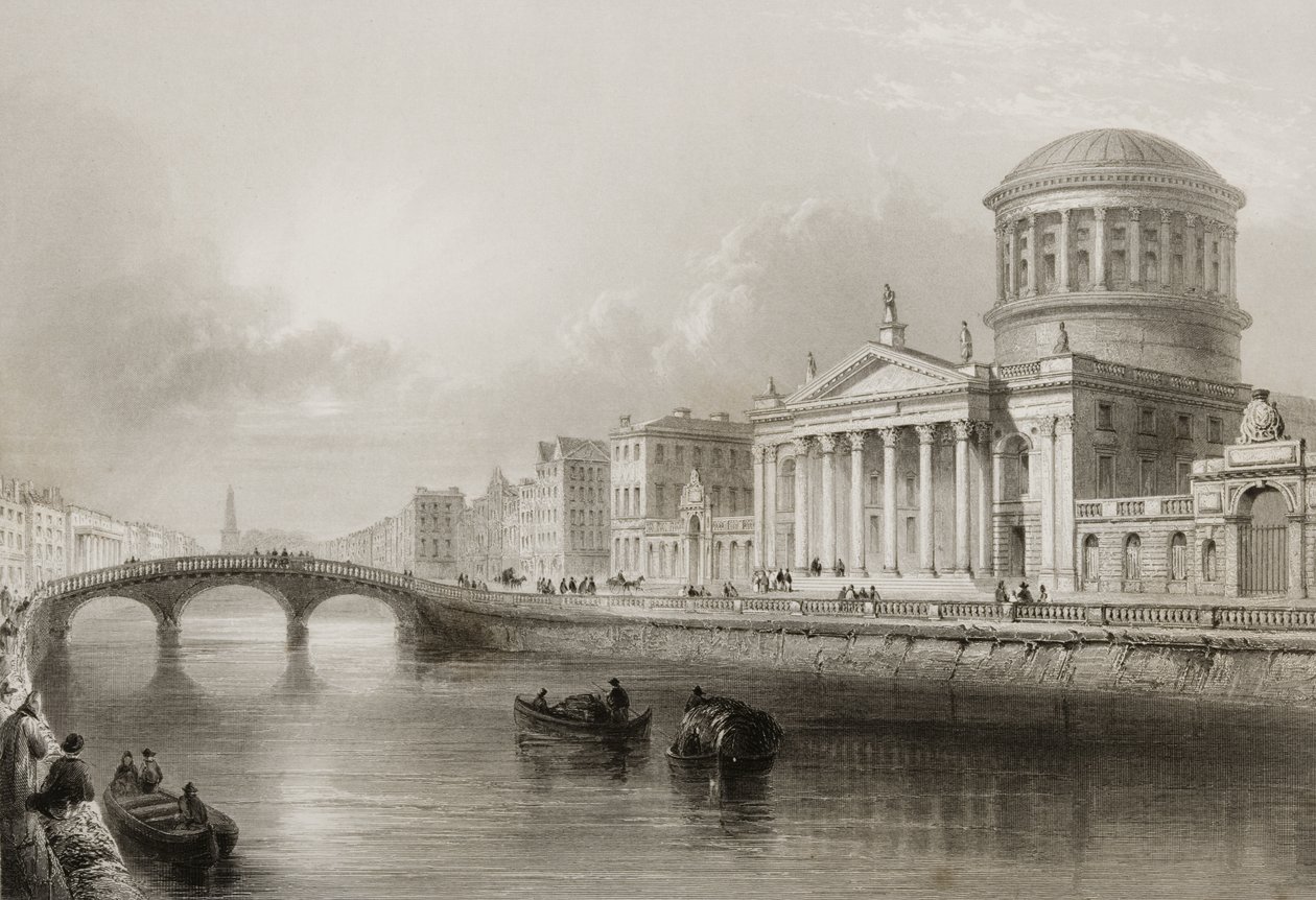The Four Courts, Dublin, från "Scenery and Antiquities of Ireland" av George Virtue, 1860-talet av William Henry Bartlett
