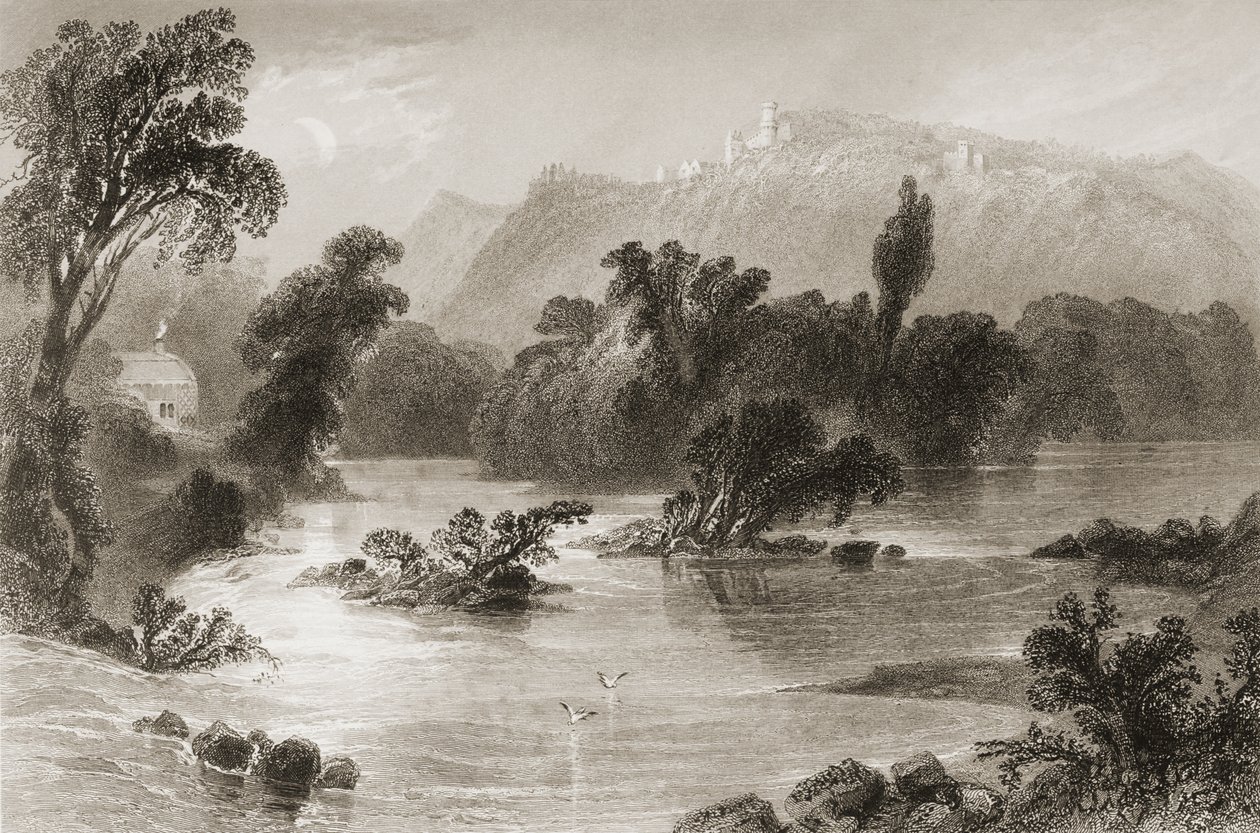 The Meeting of the Water, Vale of Avoca, County Wicklow, från "Scenery and Antiquities of Ireland" av George Virtue, 1860-talet av William Henry Bartlett