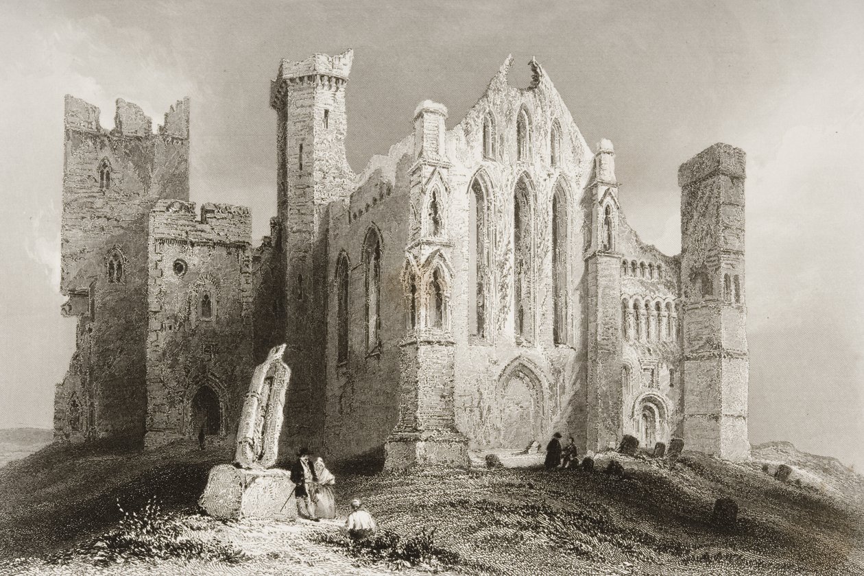 The Rock of Cashel, County Tipperary, Irland, från "Scenery and Antiquities of Ireland" av George Virtue, 1860-tal (gravyr) av William Henry Bartlett