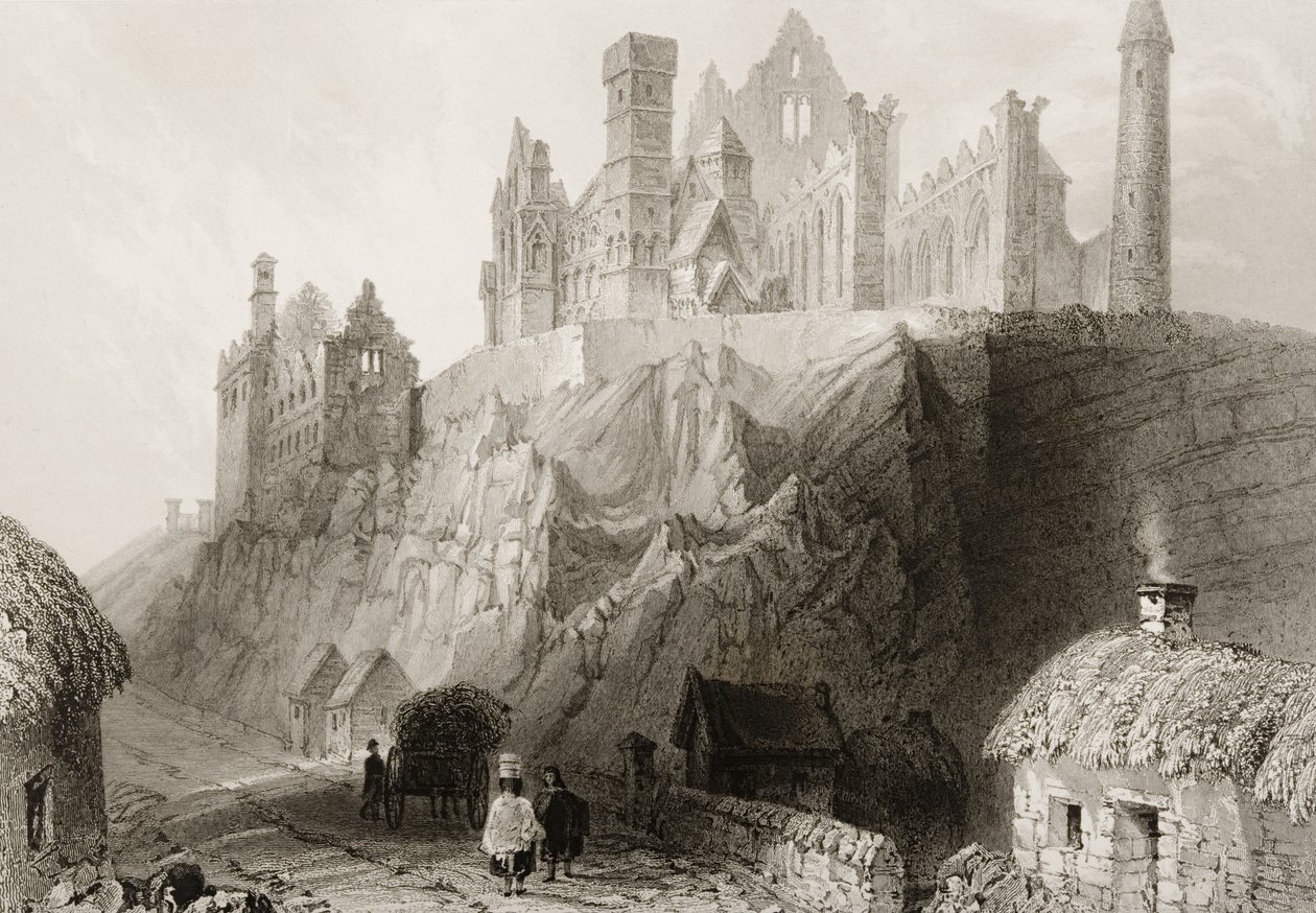 The Rock of Cashel, County Tipperary, Irland, från "Scenery and Antiquities of Ireland" av George Virtue, 1860-talet av William Henry Bartlett