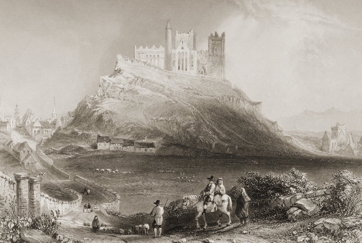 The Rock of Cashel, County Tipperary, Irland. från "Scenery and Antiquities of Ireland" av George Virtue, 1860-talet av William Henry Bartlett
