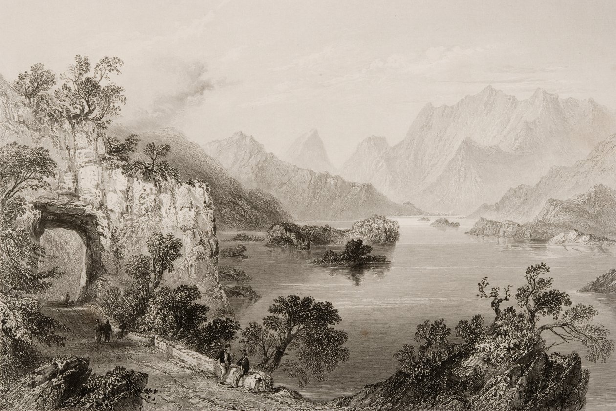The Upper Lake at Killarney, County Killarney, Irland, från "Scenery and Antiquities of Ireland" av George Virtue, 1860-talet av William Henry Bartlett