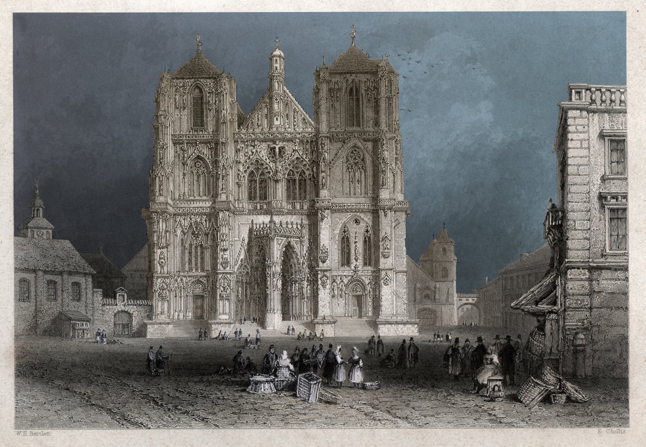 Sankt Peters katedral eller kupol i Regensburg (Regensburg). ca. 1830 (gravyr) av William Henry Bartlett