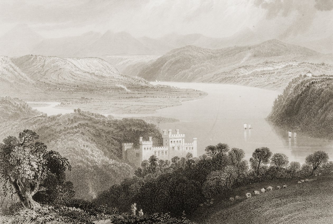Valley of the Blackwater mellan Youghal (County Cork) och Lismore (County Waterford), Irland, från "Scenery and Antiquities of Ireland" av George Virtue, 1860-talet av William Henry Bartlett