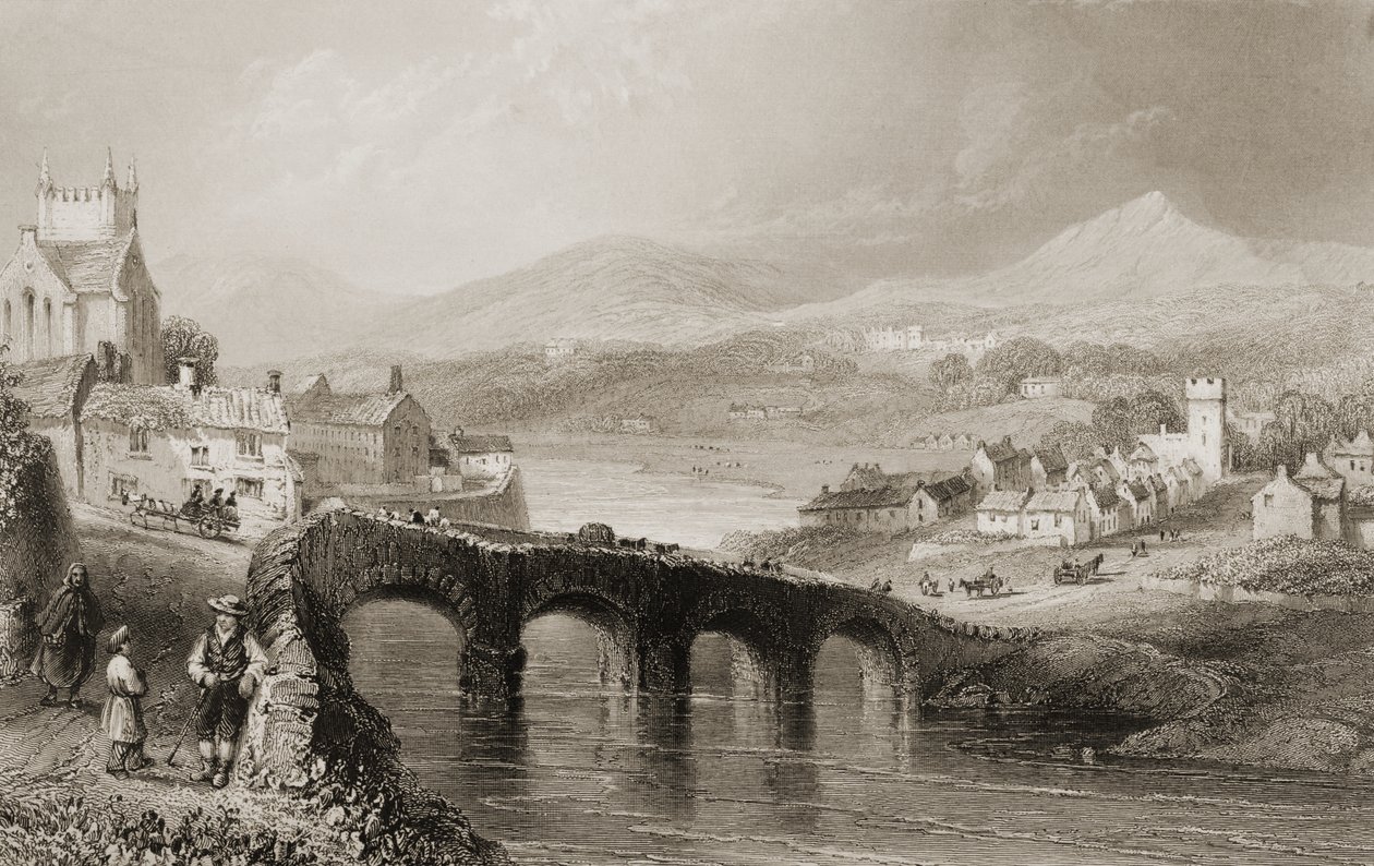 Vy över Bray, County Wicklow, Irland, från "Scenery and Antiquities of Ireland" av George Virtue, 1860-talet av William Henry Bartlett