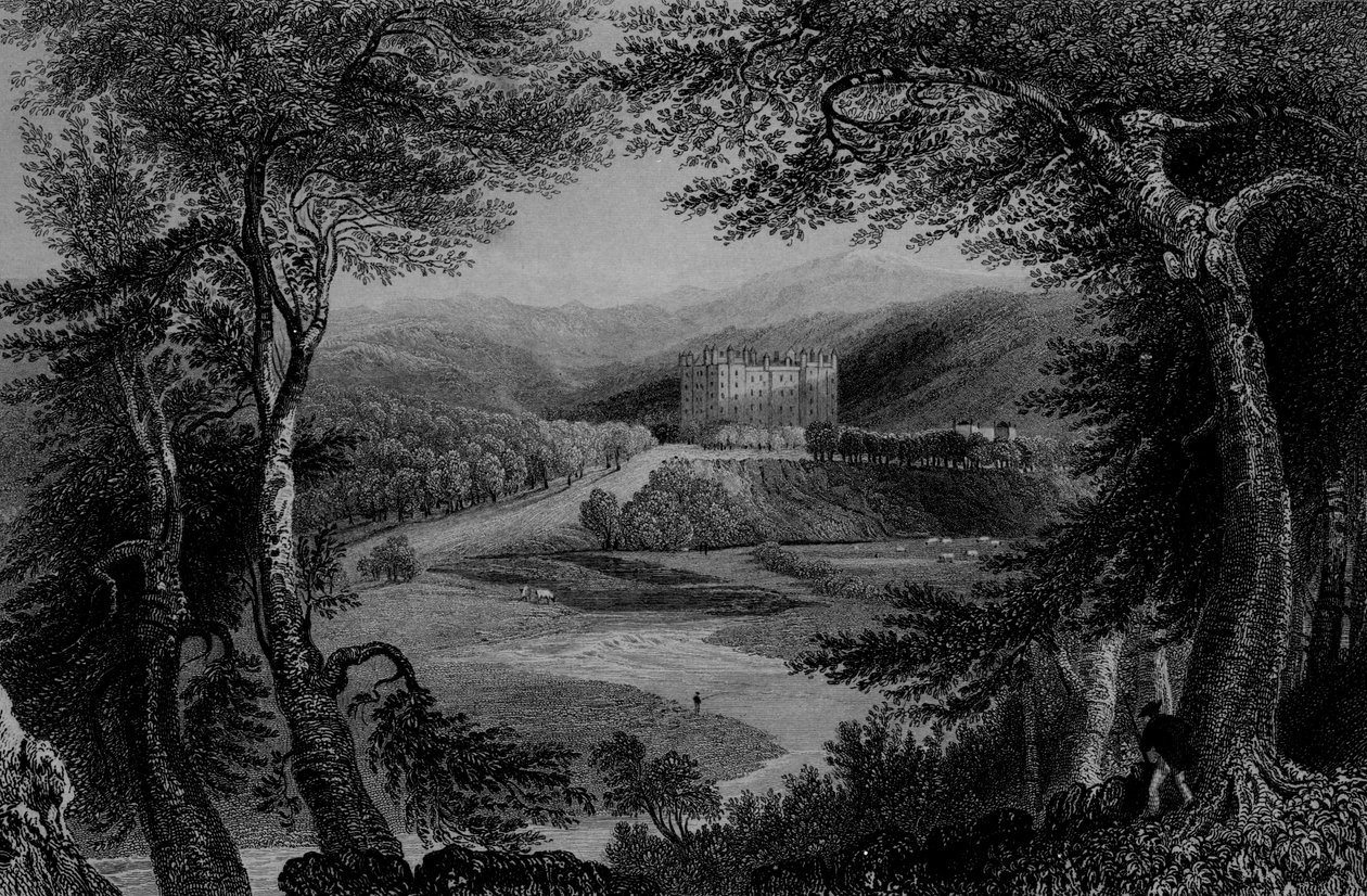 Utsikt över Drumlanrig Castle, Dumfriesshire av William Henry Bartlett