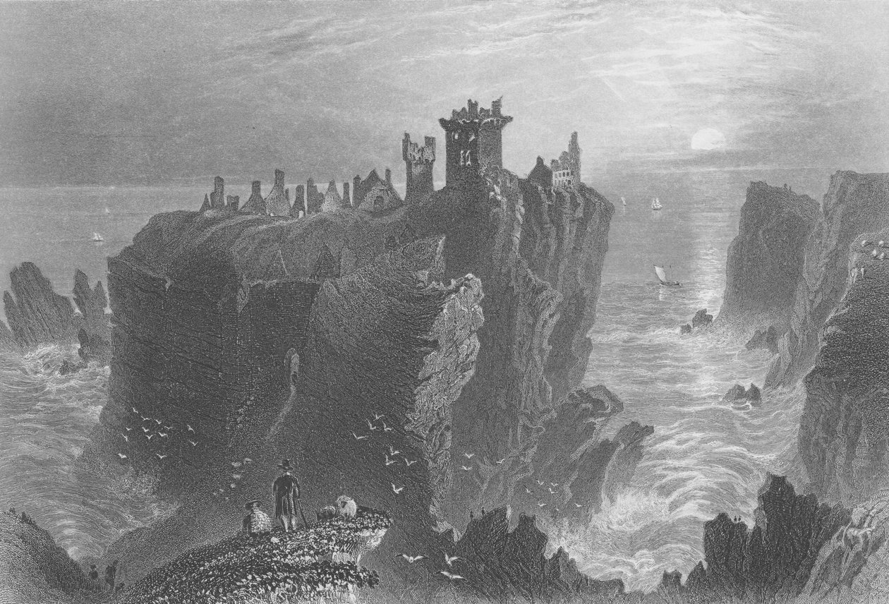 Utsikt över Dunnottar Castle, nära Stonehaven av William Henry Bartlett