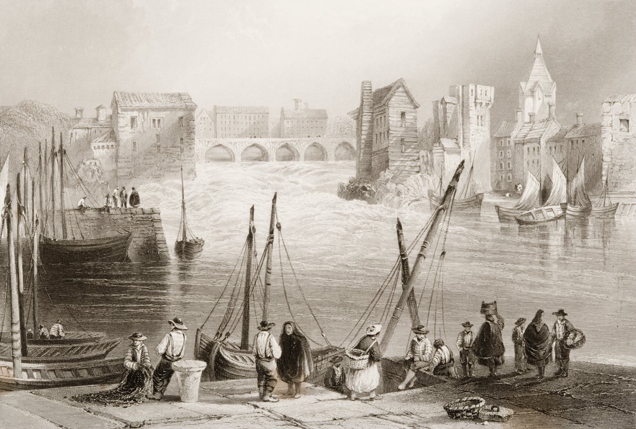 Utsikt över Galway från Claddagh, County Galway, Irland, från "Scenery and Antiquities of Ireland" av George Virtue, 1860-talet av William Henry Bartlett