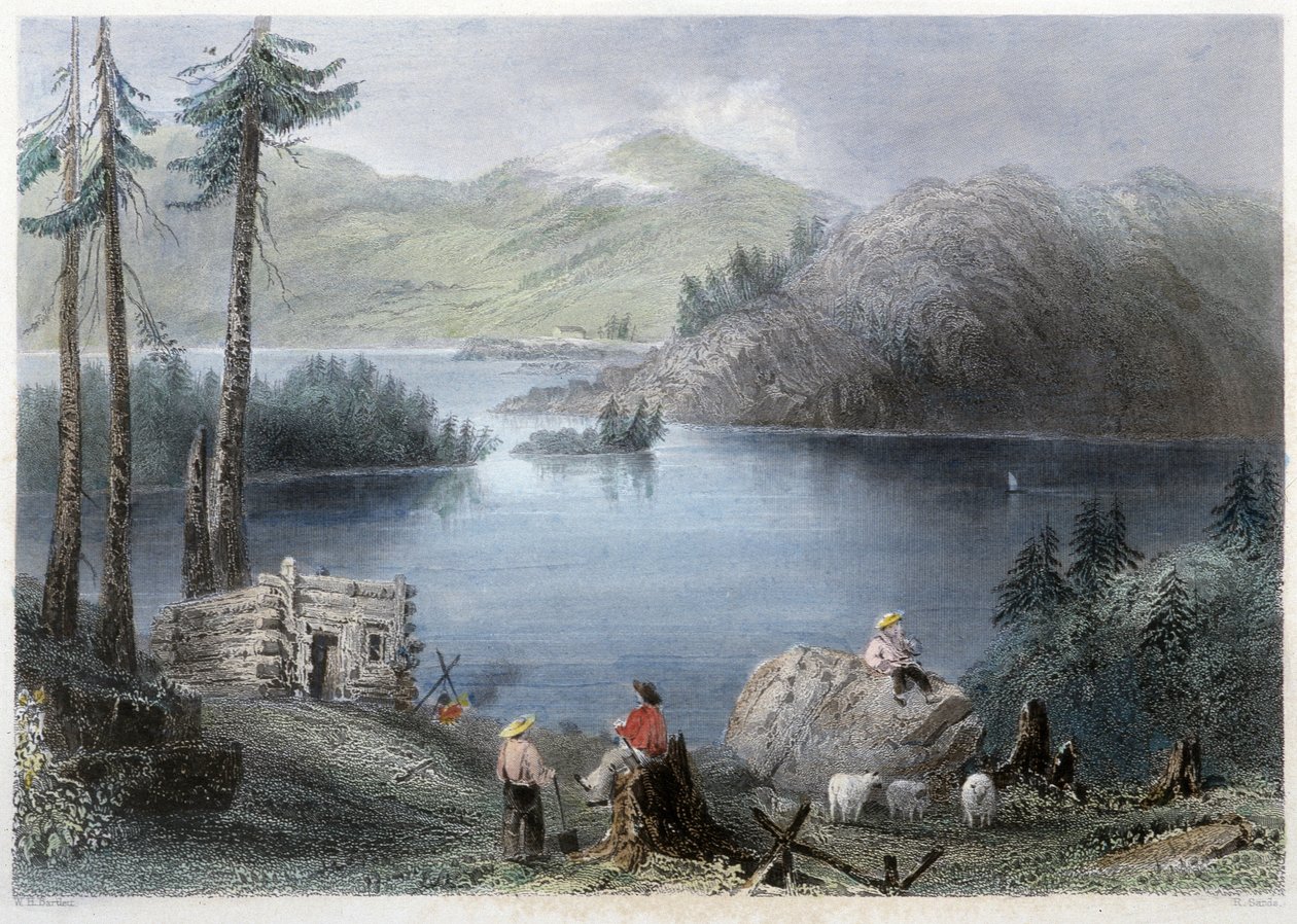 Utsikt över sjön och gränsen - i "" kanadensiskt landskap illustrerad" av Bartlett W. H. av William Henry Bartlett