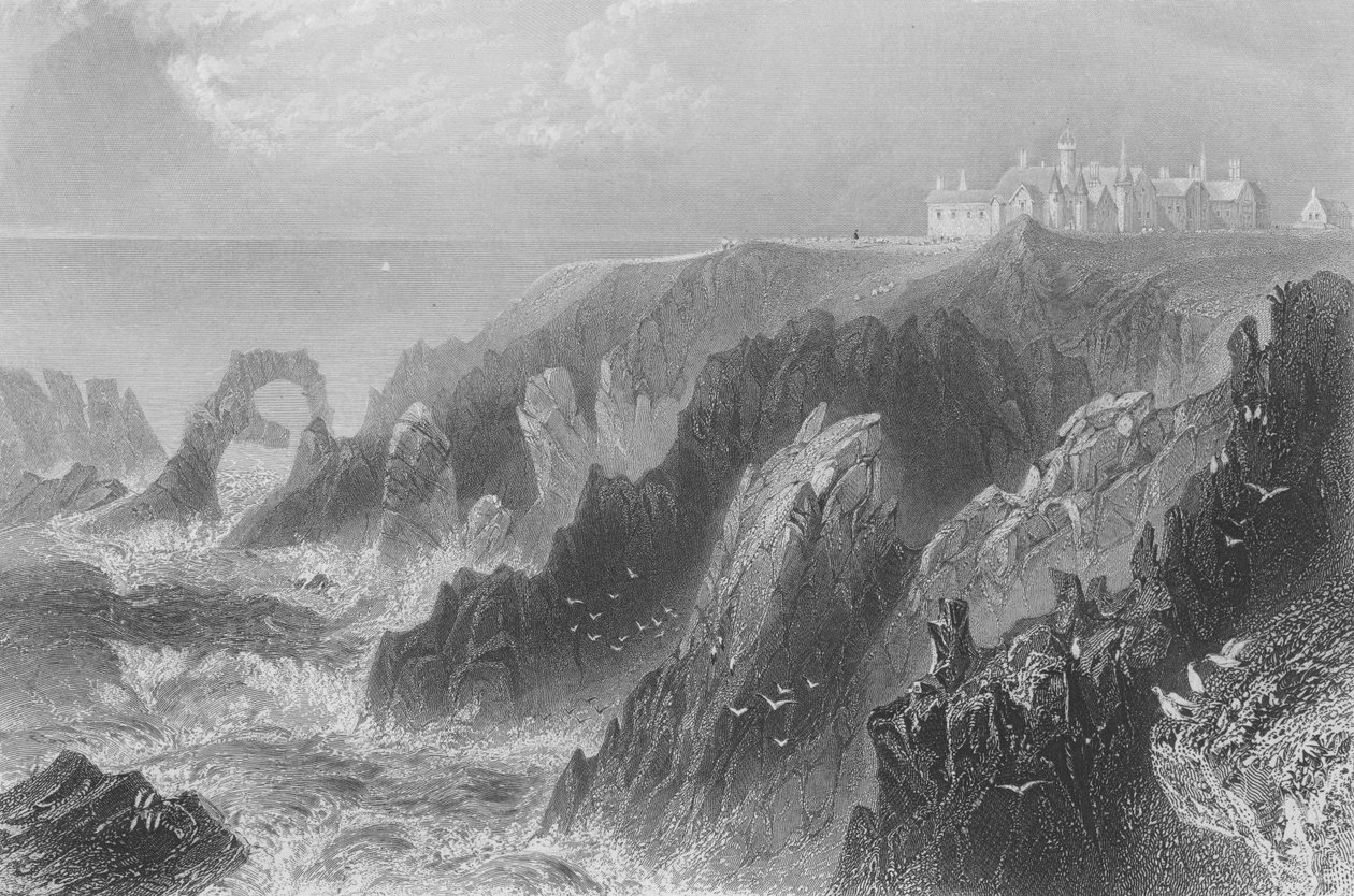 Utsikt över Slains Castle, nära Peterhead av William Henry Bartlett