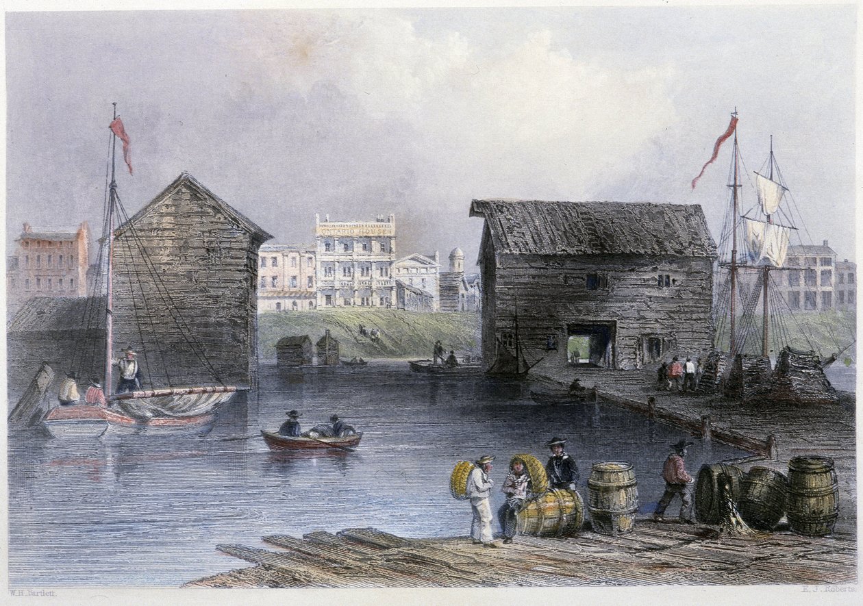 Utsikt över Toronto Docks - i "" kanadensiskt landskap illustrerad"" av Bartlett W. H. av William Henry Bartlett