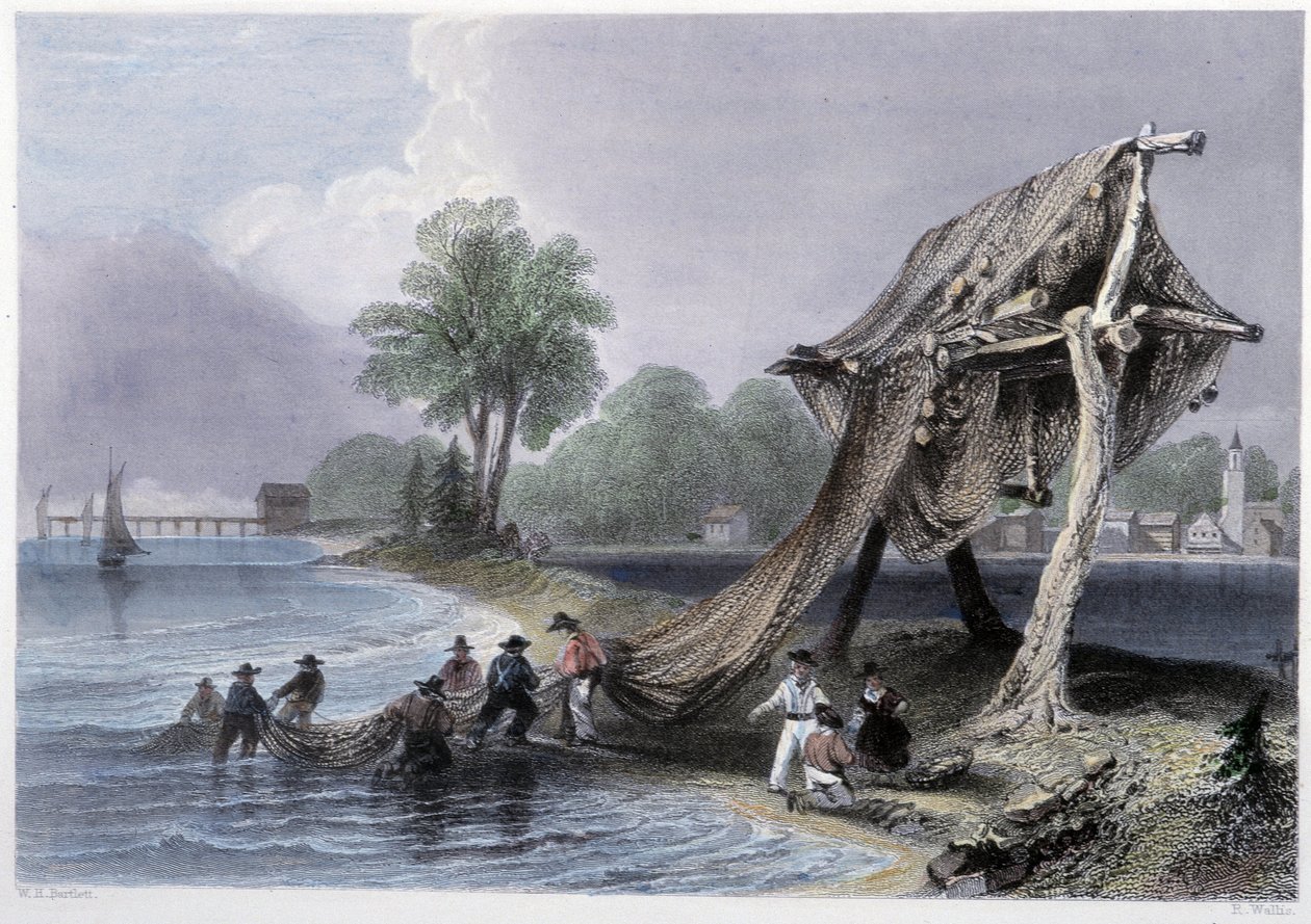 Wellington, Fishing on Lake Ontario - i "" kanadensiskt landskap illustrerad" av Bartlett W. H. av William Henry Bartlett