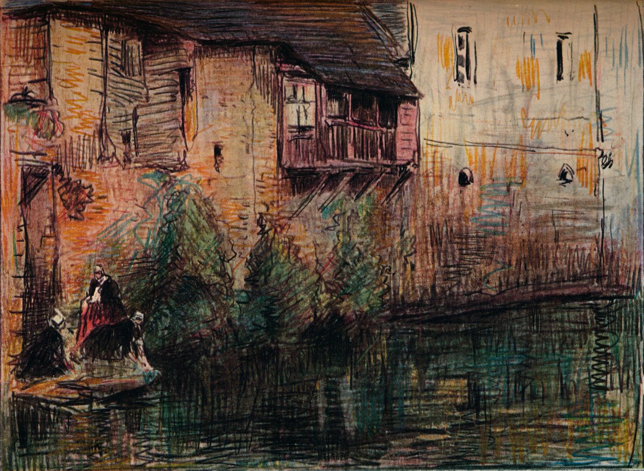 Kanalscen, Quimperle, c1907. av William Henry Charlton