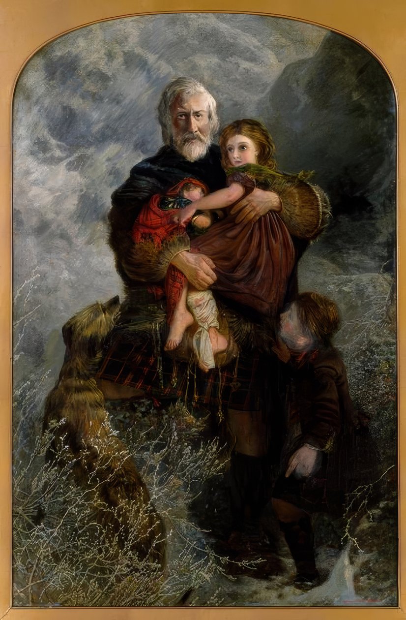 Glencoe-massakern, flyktingar / Målning av W.H.Fisk av William Henry Fisk