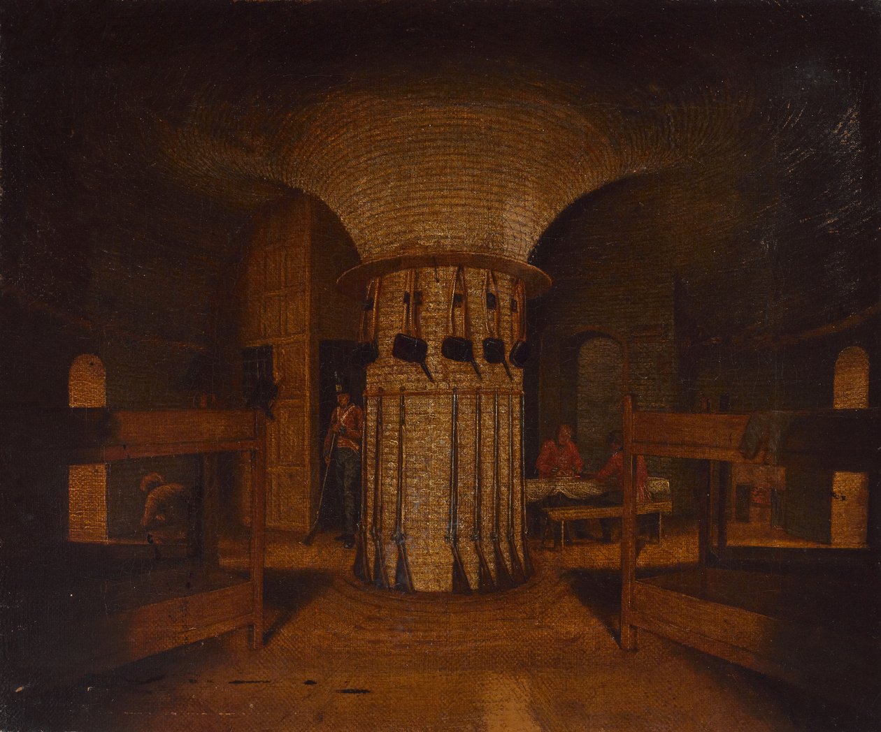 Interiören i ett barackrum, möjligen i ett Martello-torn, ca 1812 (olja på duk) av William Henry Ford