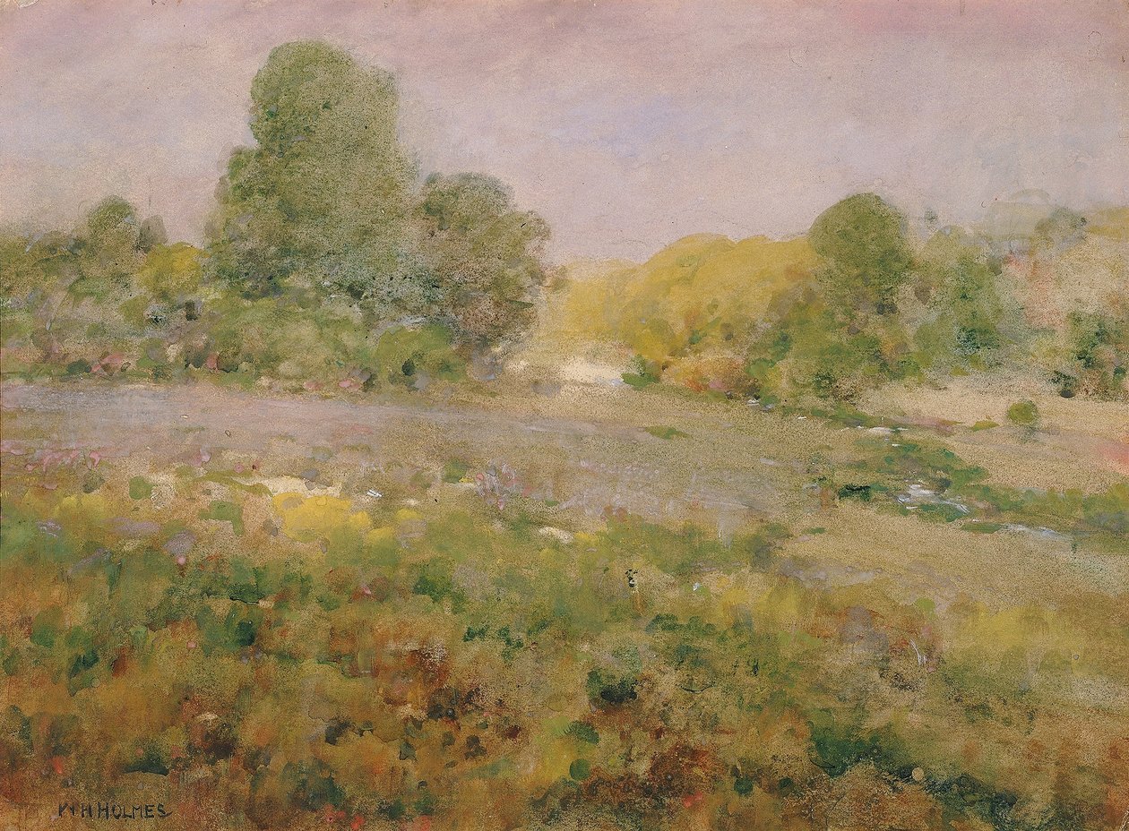 Fält med olikfärgade gräs på sensommaren (i bergen i Virginia) av William Henry Holmes