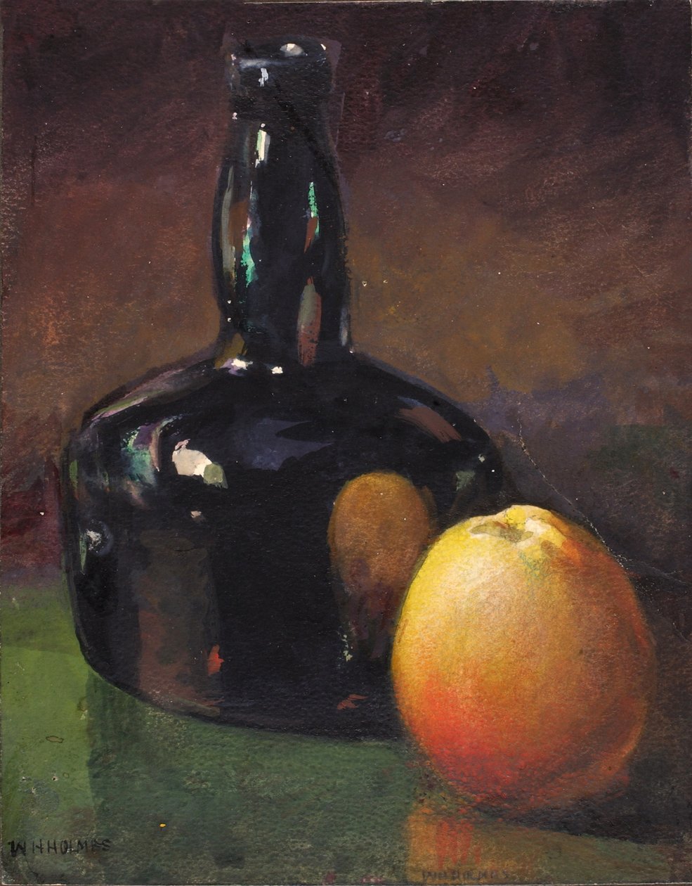 Stilleben-Äpplen och flaska av William Henry Holmes