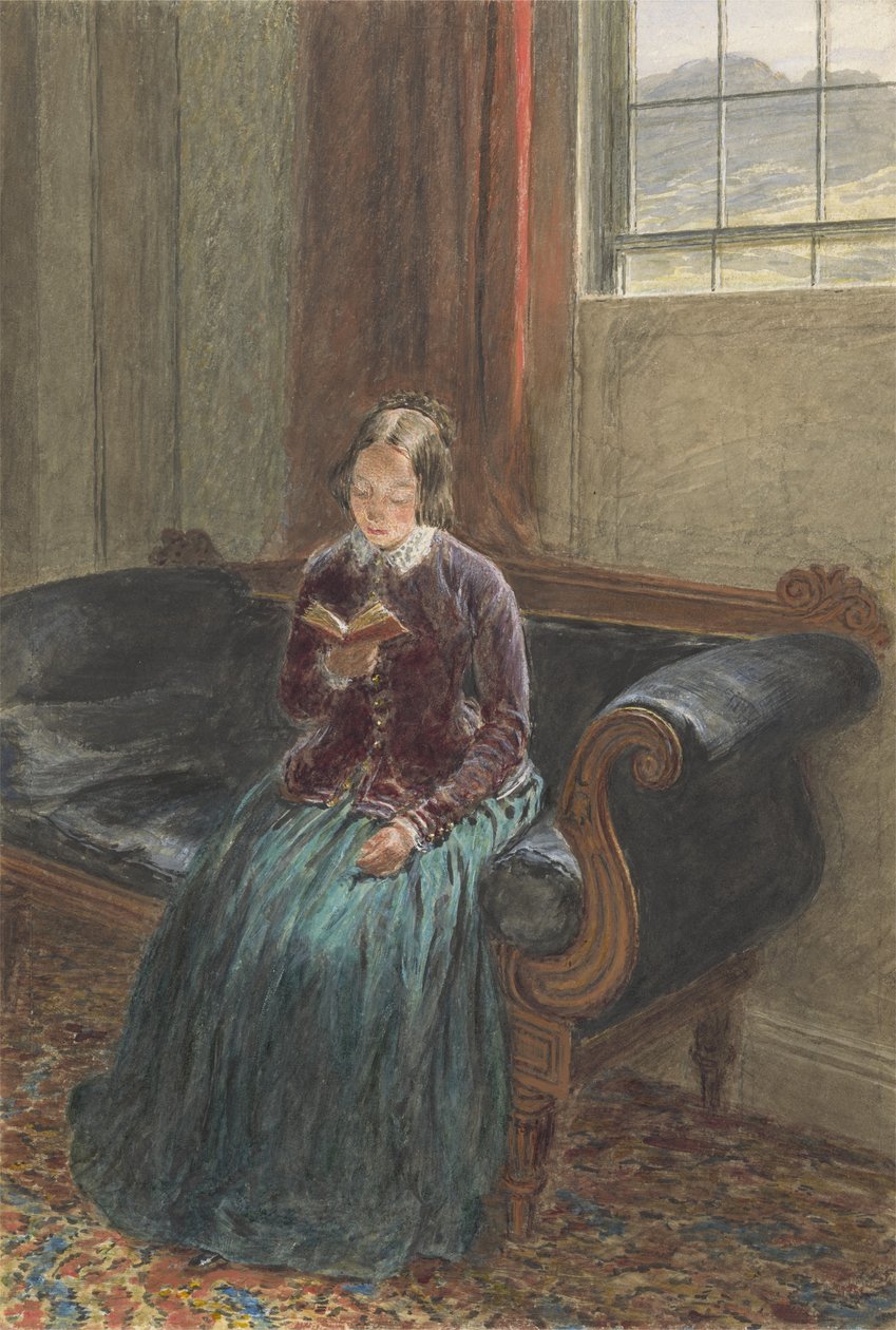 A Lady Reading, kallad Mrs William Hunt, ca 1835 (gouache och wc över grafit på papper) av William Henry Hunt