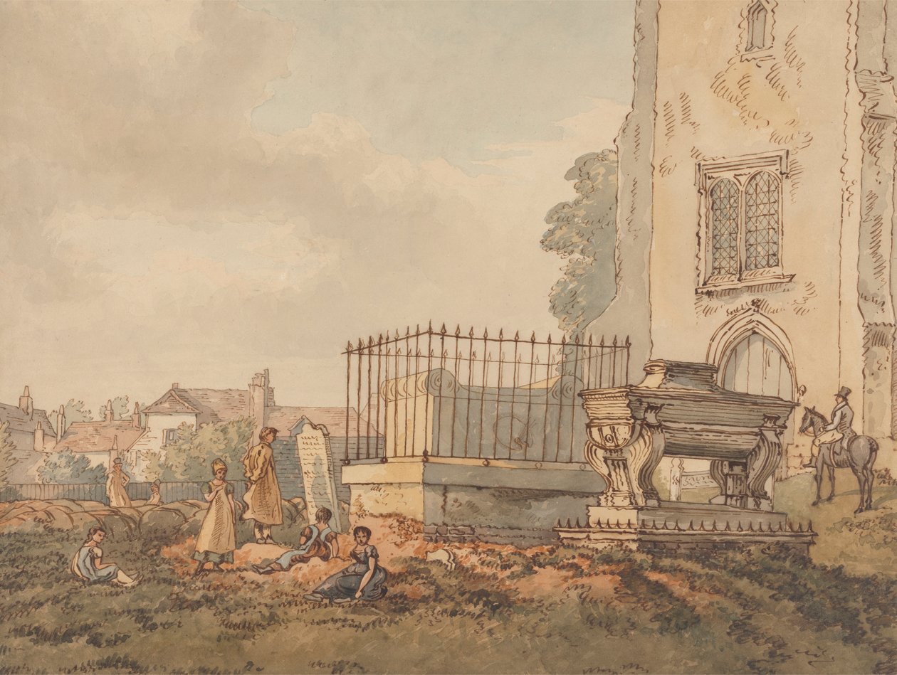 Bushey Churchyard med gravarna av Edridge, Hearne och H. Monro av William Henry Hunt