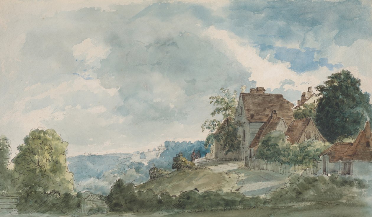 Stugor i ett vidsträckt landskap, sent 1820-tal. av William Henry Hunt