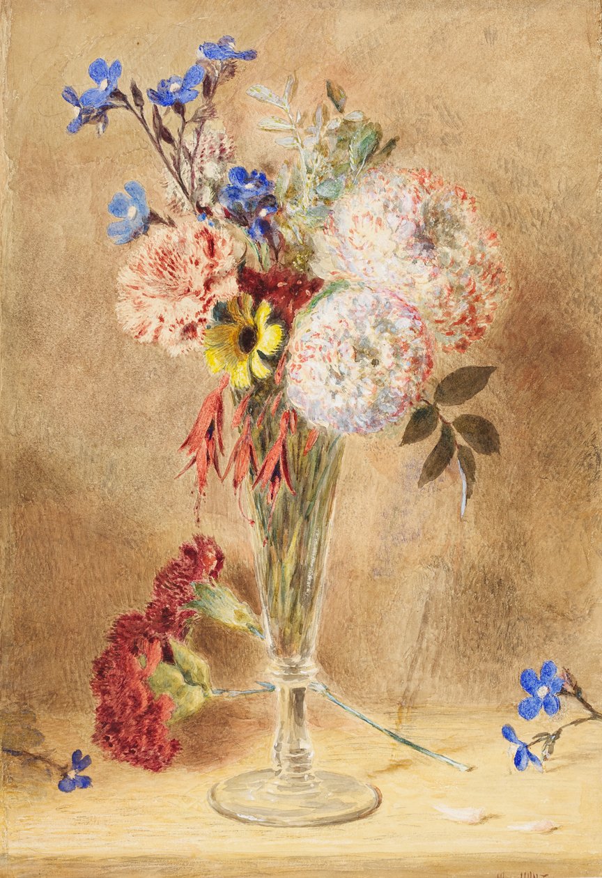Blommor i en glasvas (wc på kort) av William Henry Hunt