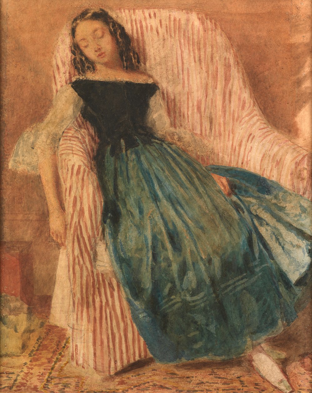 Tjej som sover i en stol (akvarell och kroppsfärg) av William Henry Hunt