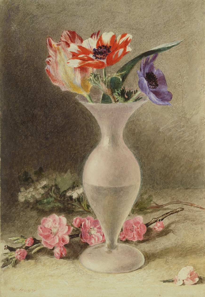Glasvas och blommor av William Henry Hunt