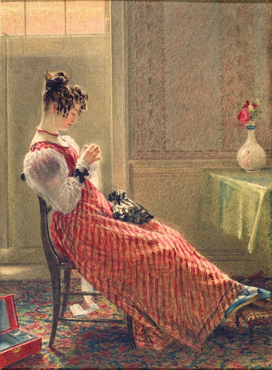 Lady Sewing, ca 1830 (akvarell på papper) av William Henry Hunt