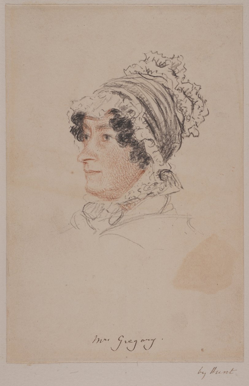 Mrs Hannah Gregory (röd och grå krita på papper) av William Henry Hunt