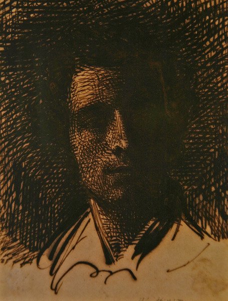 Porträtt av J. E. Millais (sepia bläck på papper) av William Henry Hunt
